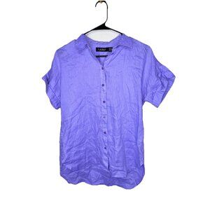 Lauren Ralph Lauren Linen Short Sleeve Button Down Shirt Petite Small Washable H